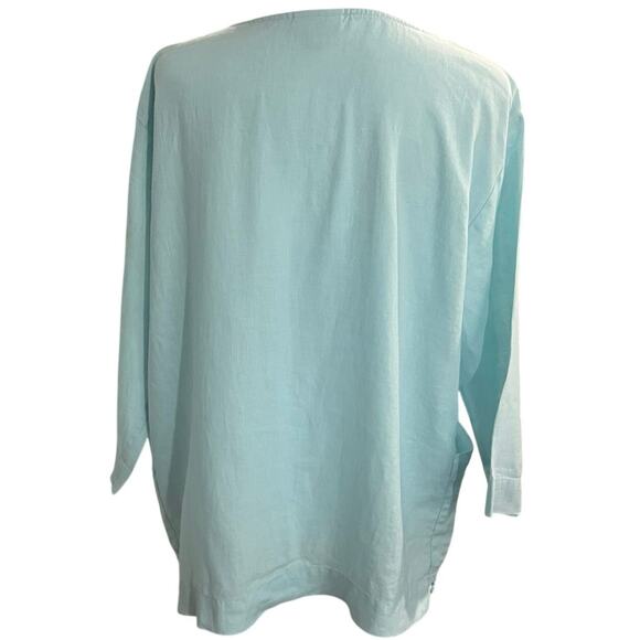 J.JILL | Purejill 100% Linen Lightweight 2-Pocket Tunic Chore Top | Aqua | Small - Picture 5 of 8